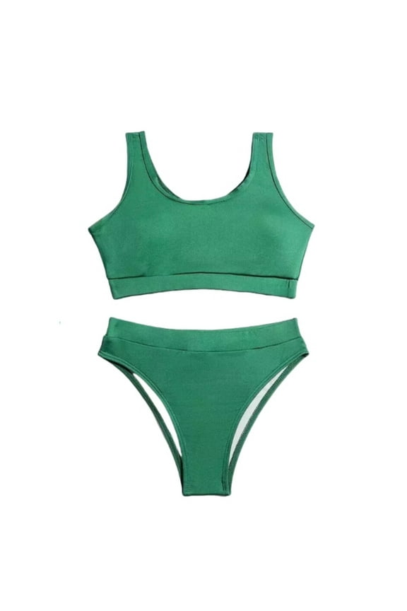 Girls 2 Piece Swimsuit Solid Color High Waist Bikini Set Swimwear