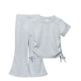 thumbnail image 1 of Hienoo Girls 2Pcs Outfits Solid Lightweight Short Sleeve T Shirt Flared Pants Set, 1 of 7
