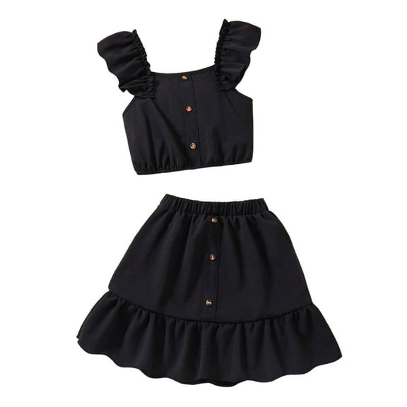 Hienoo Girls 2Pcs Outfits Summer Ruffle Camisole & Skirt Set