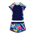 thumbnail image 1 of Hienoo Girls 2Pcs Swimsuit Beach Tropical Short Sleeve Rash Guard Shorts Surfing Suit, Sizes 7-14, 1 of 5