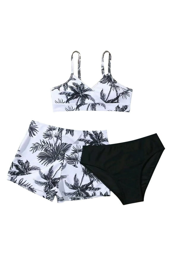 Girls 3 Piece Swimsuit Bathing Suit Bikini Set with Beach Skirt Swimwear Outfits