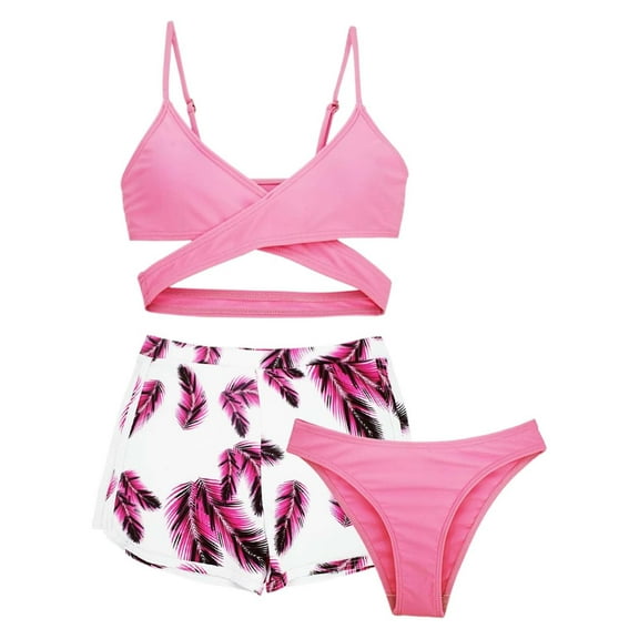 Hienoo Girls 3-Piece Swimsuit Bikini Set and Boyshorts Beach Bathing Suit
