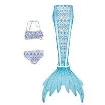 Hienoo Girls 3-Piece Swimsuit Performance Ruffle Bikinis Fish Tail Bathing Suit, Sizes 4-9