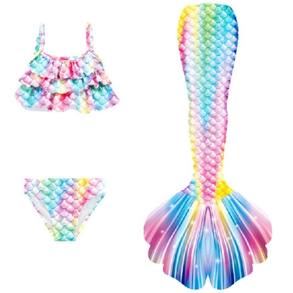 Hienoo Girls 3-Piece Swimsuit Ruffle Bikini Set & Fish Tail Performance Bathing Suit, Sizes 4-13