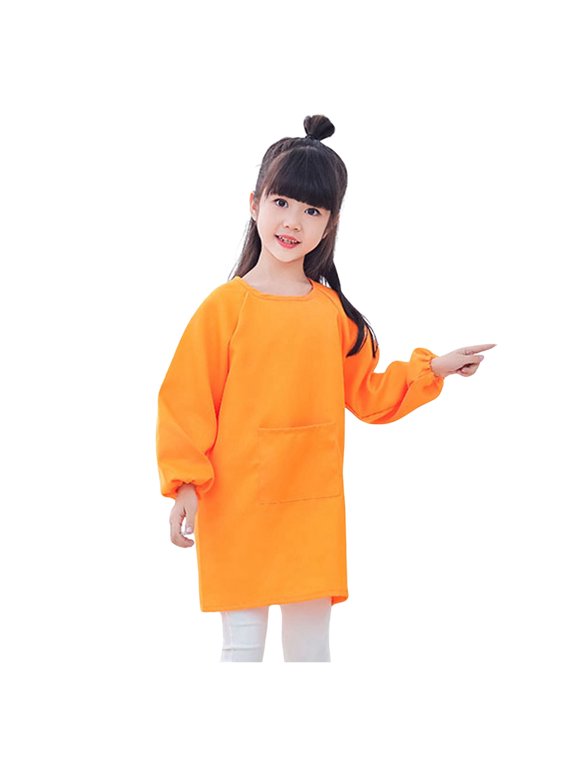 Girls Art Smock Solid Long Sleeve Waterproof Painting Apron with Pocket