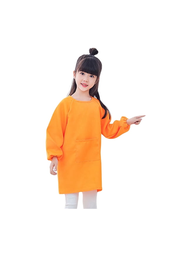 Girls Art Smock Solid Long Sleeve Waterproof Painting Apron with Pocket