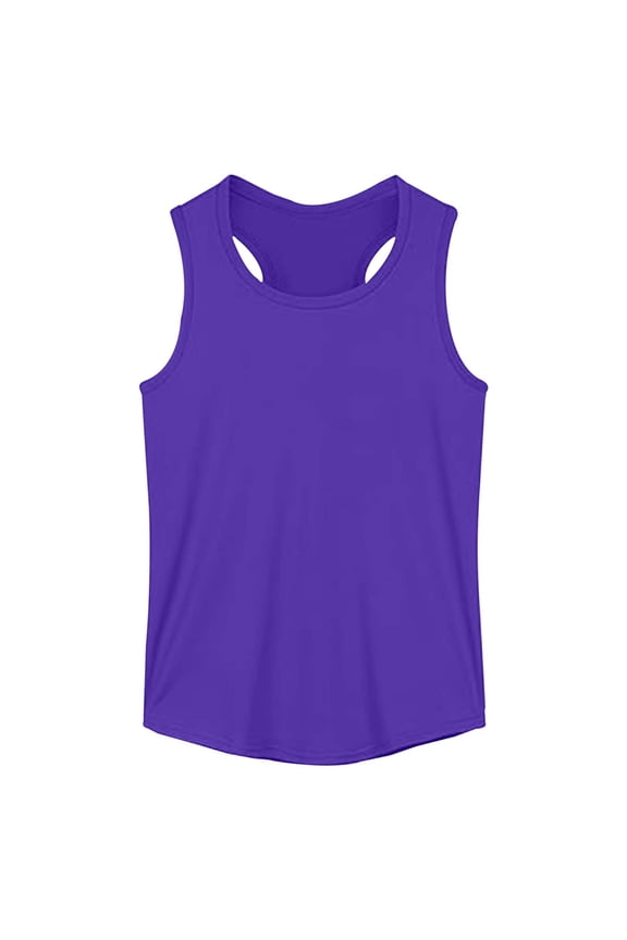 Girls Athletic Racerback Tank Top Solid Breathable Sleeveless Shirt, Sizes 1-14