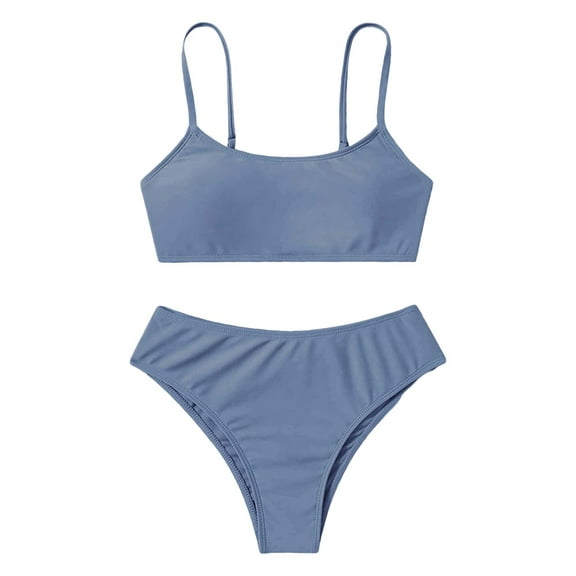 Hienoo Girls Bikini Swimsuit Solid Color Quick Dry Swimwear Summer Bathing Suit, Sizes 8-14