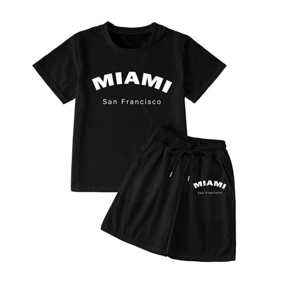 Hienoo Girls Casual Outfits Miami Printed Short Sleeve T Shirt Shorts Set, Sizes 4-14