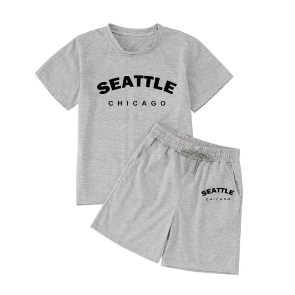 Hienoo Girls Cotton Outfits Seattle Printed Short Sleeve T-Shirt Shorts Set, Sizes 4-14