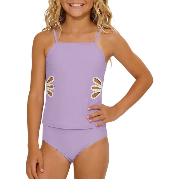 Hienoo Girls Cut Out Tankini Set Spaghetti Strap Bathing Suit UPF 50+ 2-Piece Swimsuit