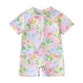 thumbnail image 1 of Hienoo Girls Floral One-Piece Swimsuit Short Sleeve Rashguard Bathing Suit, Sizes 0-3T, 1 of 7