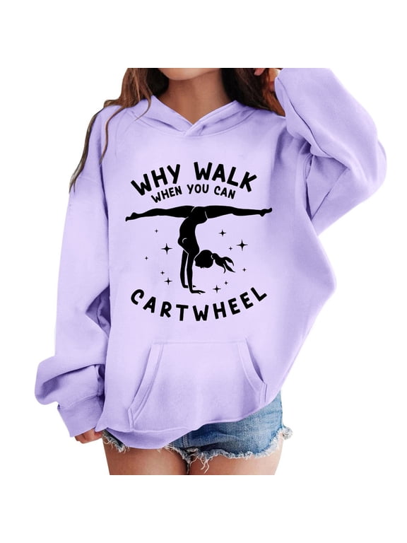Girls Gymnastics Graphic Hoodies Long Sleeve Pullover Casual Fall Sweatshirt