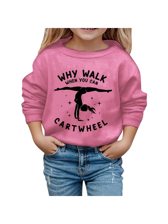 Girls Gymnastics Graphic Sweatshirt Long Sleeve Crew Neck Pullover Casual Fall Tops