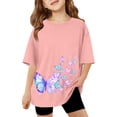 thumbnail image 1 of Hienoo Girls Half Sleeve T Shirt with Butterfly Print Casual Crew Neck T-Shirt, Sizes 3-13, 1 of 5