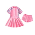 thumbnail image 1 of Hienoo Girls Half Zip Short Sleeve Rash Guard Swimsuit Swim Dress with Boyshorts, 1 of 2