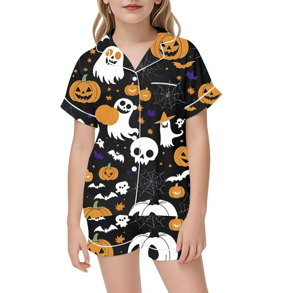 Hienoo Girls Halloween Pajamas Short Sleeve Printed Sleepwear Homewear, 2-Piece, Sizes 2-3