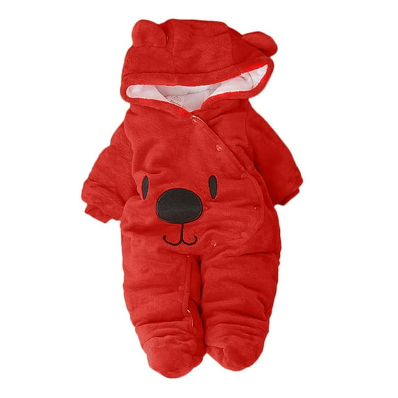 Hienoo Girls Jumpsuit Cartoon Bear Print Hooded Romper Winter Warm Union Suit