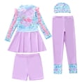 thumbnail image 1 of Hienoo Girls Long Sleeve Rash Guard Boyshorts Swim Pants Swimming Cap Swimsuit, 4-Piece, Sizes 2-12, 1 of 3