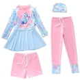 thumbnail image 1 of Hienoo Girls Long Sleeve Rash Guard Boyshorts Swim Pants Swimming Cap Swimsuit, 4-Piece, Sizes 2-12, 1 of 5