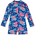 thumbnail image 1 of Hienoo Girls Long Sleeve Rash Guard Surfing Suit Tropical Print One-Piece Swimsuit, Sizes 10-11, 1 of 8