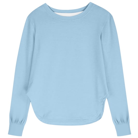 Hienoo Girls Long Sleeve T-Shirt Casual Solid Round Neck Side Slit T Shirt, Sizes 5-16