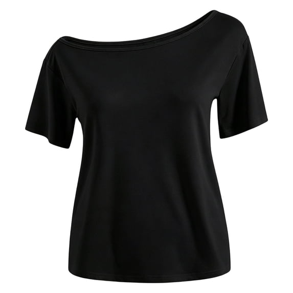 Hienoo Girls Off Shoulder T-Shirt Casual Short Sleeve Tshirt Solid Color Summer Top, Black