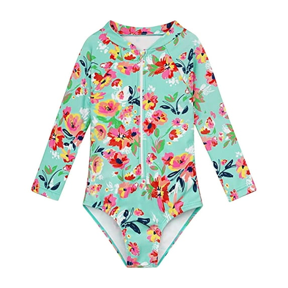 Hienoo Girls One-Piece Swimsuits and Rash Guard Long Sleeve Zipper Bathing Suits UPF 50+ Sun-Protective Protections Casual Cute Beachwear Swimsuit
