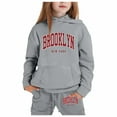 thumbnail image 1 of Hienoo Girls Outfits Brooklyn Print Long Sleeve Hoodies Sweatpants Set Kids Fall Sweatsuit, 1 of 3