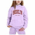 thumbnail image 1 of Hienoo Girls Outfits Brooklyn Print Long Sleeve Hoodies Sweatpants Set Kids Fall Sweatsuit, 1 of 3