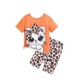 thumbnail image 1 of Hienoo Girls Outfits Cartoon Cat Print Short Sleeve T-Shirt Leopard Shorts Set, Sizes 3-7, 1 of 6