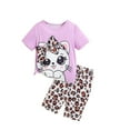 thumbnail image 1 of Hienoo Girls Outfits Cartoon Cat Print Short Sleeve T-Shirt Leopard Shorts Set, Sizes 3-7, 1 of 4