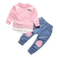 thumbnail image 1 of Hienoo Girls Outfits Cotton Crewneck Sweatshirt and Pants Two Piece Set for Kids, 1 of 8