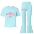 thumbnail image 1 of Hienoo Girls Outfits New York Printed Short Sleeve T-Shirt Flared Pants Set, Sizes 7-12, 1 of 3