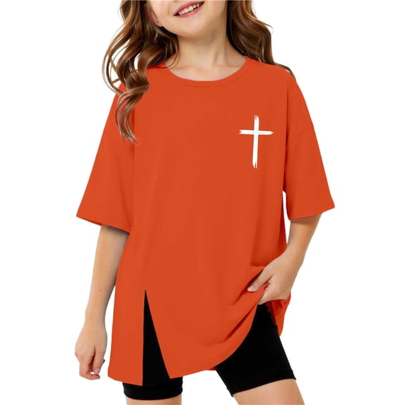 Hienoo Girls Oversized Short Sleeve T-Shirt Summer Casual Crewneck Soft Tshirt, Sizes 3-16