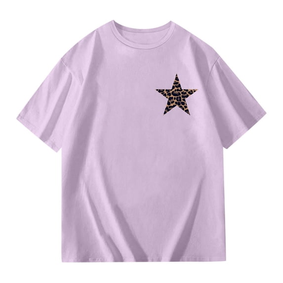 Hienoo Girls Oversized T-Shirt Star Print Short Sleeve T Shirt Loose Graphic Tee, Purple