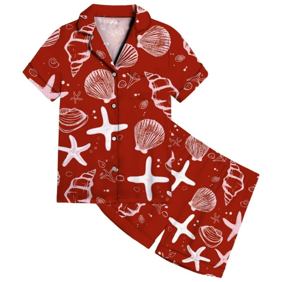 Hienoo Girls Pajamas Short Sleeve Button Shirt Shorts Comfortable Sleepwear, Sizes 2-13