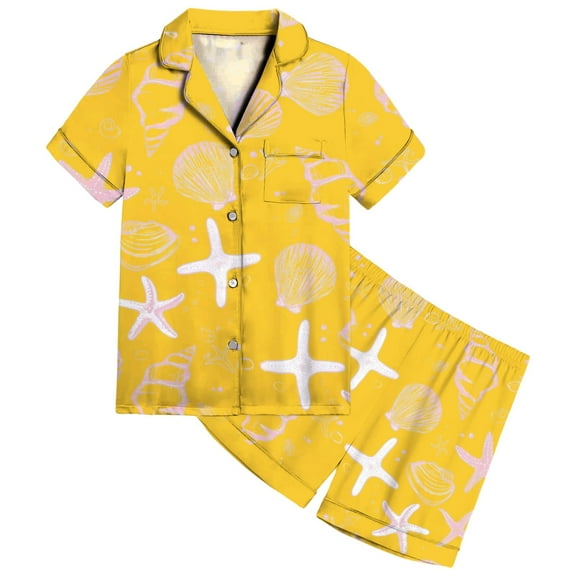 Hienoo Girls Pajamas Short Sleeve Button Shirt Shorts Comfortable Sleepwear, Sizes 2-13