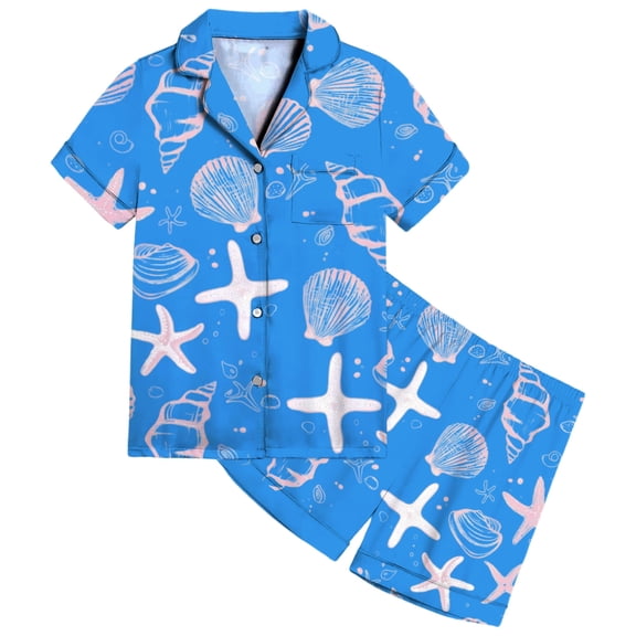 Hienoo Girls Pajamas Short Sleeve Button Shirt Shorts Comfortable Sleepwear, Sizes 2-13