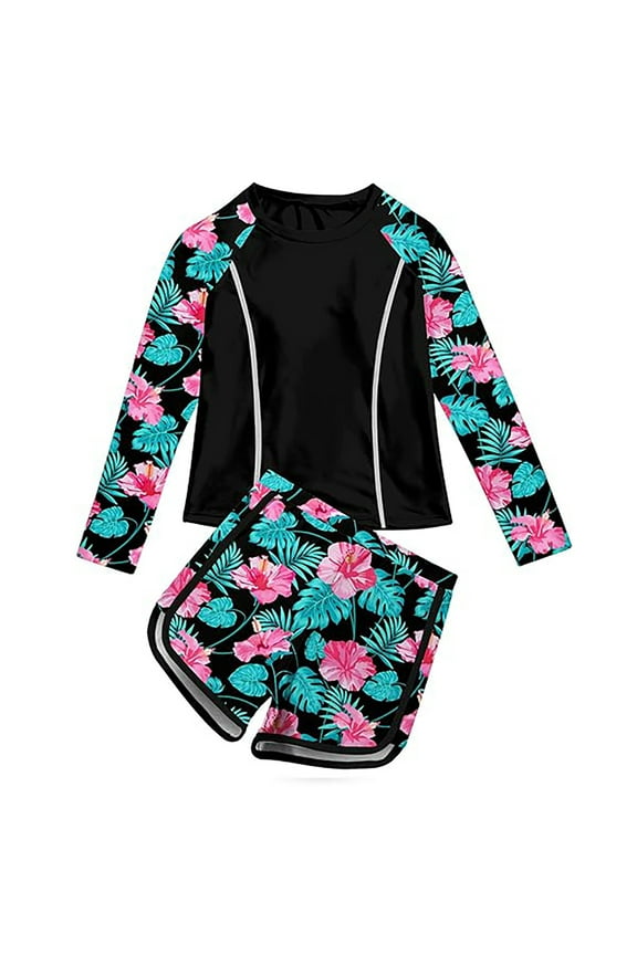 Girls Rash Guard Swimsuits Quick Dry 2 Piece Bathing Suit UPF 50+ Summer Swimwear