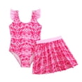 thumbnail image 1 of Hienoo Girls Scale Print Ruffle One-Piece Swimsuit with Cover Up Beach Skirt, Sizes 3-8, 1 of 6
