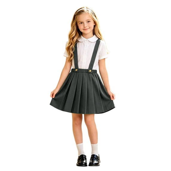 Solid Vcolor Hienoo Girls School Uniform Skirt Suspender Solid Color Pleated Skirt ...
