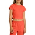 thumbnail image 1 of Hienoo Girls' Short Sleeved T Shirt Solid Crew Neck Crop Top Casual Summer Tee, 1 of 4