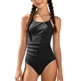 thumbnail image 1 of Hienoo Girls Solid Ruched One-Piece Swimsuit Spaghetti Straps Bathing Suit, Sizes 7-16, 1 of 6