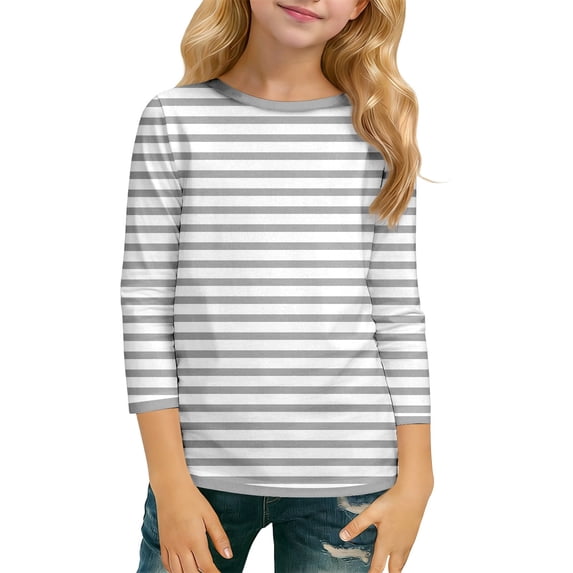 Hienoo Girls Striped 3/4 Sleeve T-Shirt Casual Comfortable Crewneck T Shirt, Sizes 3-14