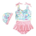 thumbnail image 1 of Hienoo Girls Swimsuit Cartoon Ruffle Tankini Set with Cap Baby Bathing Suit, 3-Piece, Sizes 18-24M, 1 of 5