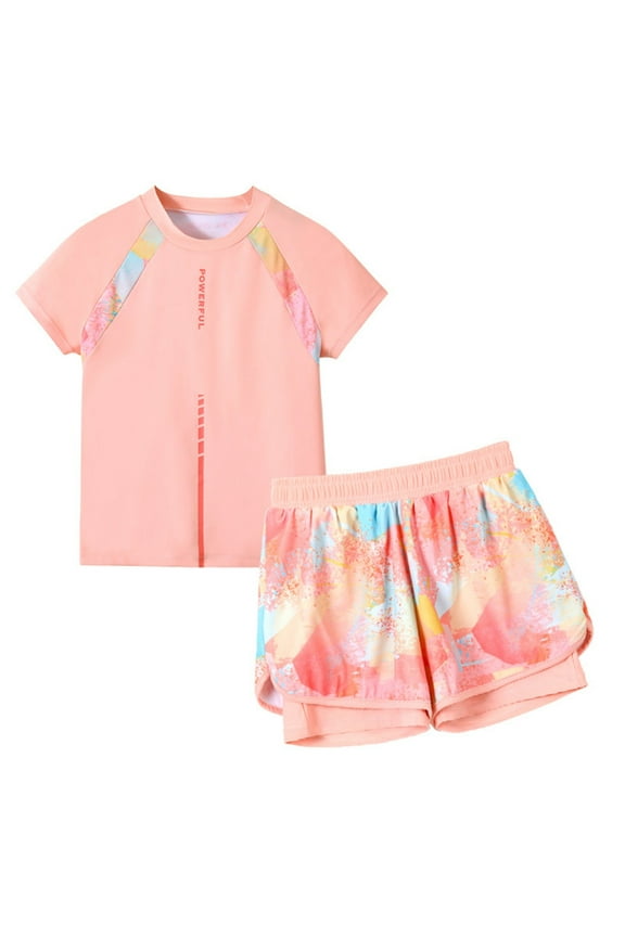 Girls Swimsuit Short Sleeve Rash Guard & Boyshorts Quick Dry Bathing Suit, Sizes 15-16