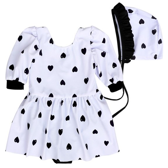 Hienoo Girls Swimwear Heart Print One-Piece Swimsuit with Sun Hat Bathing Suit, Sizes 1-6