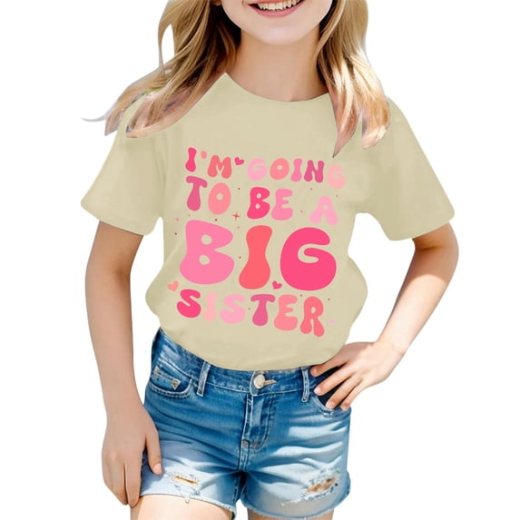 Hienoo Girls T-Shirt Letter Graphic Short Sleeve Crew Neck T Shirt TShirt, Sizes 1-2