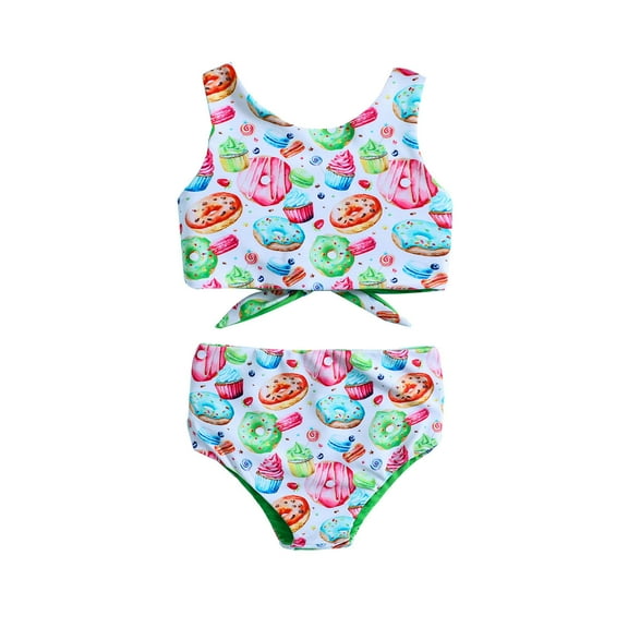 Hienoo Girls Tankini Swimsuit Cartoon Print Reversible Bathing Suit Swimwear, Sizes 2-3